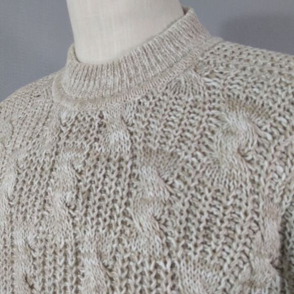 J Riggings Sweater Men's medium champagne beige cable thick pullover jumper prep - Picture 8 of 12